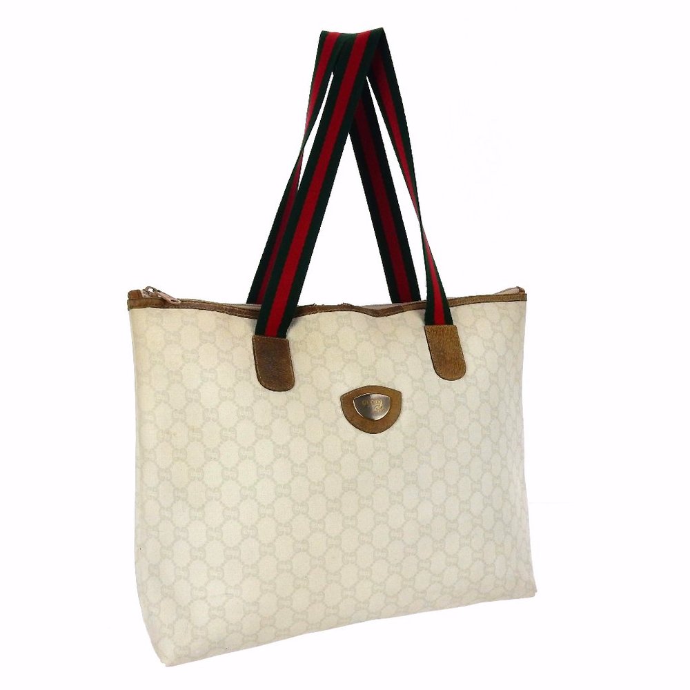 Vintage GUCCI PLUS Supreme Web GG Monogram Canvas Leather Shopper Bag